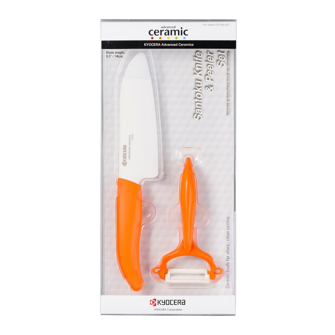 Kyocera 5.5" Advanced Ceramic Santoku Knife & Peeler Set FK140WH - CP10NOR - Orange - Metro Singapore Departmental Store - Celebrating 69 Years in SG