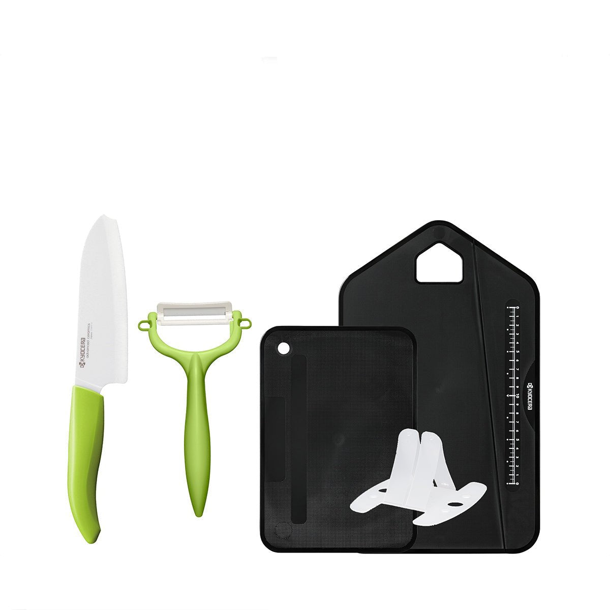 Kyocera FK140WH CP10NGR + Poc - df Santoku Knife & Peeler Set - Green + 3 - pc Cutting Board Set - Bincho Charcoal Black - Metro Singapore Departmental Store - Celebrating 69 Years in SG