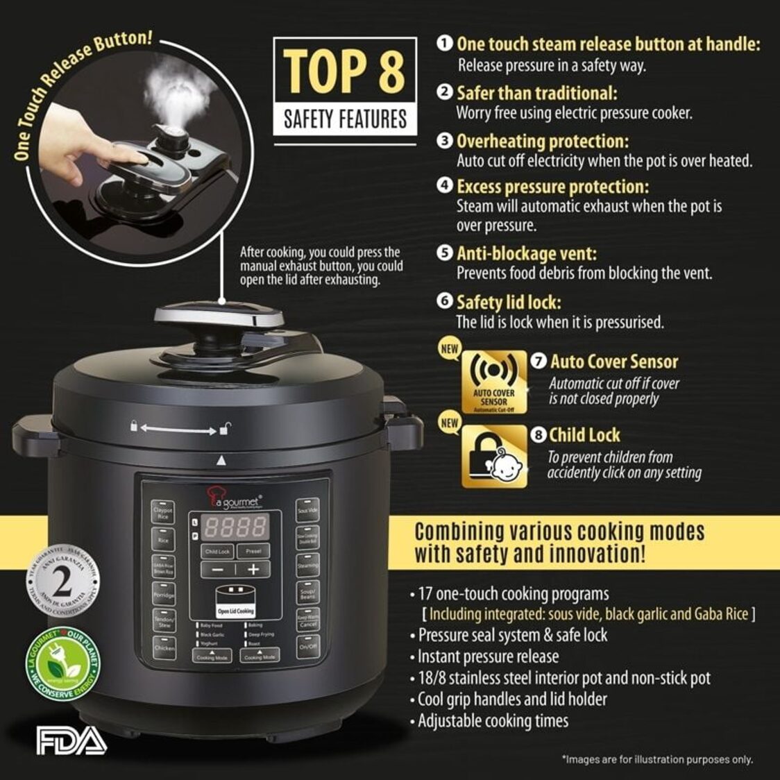La Gourmet 6L Multifunctional Pressure Cooker with Free 6pcs Accessories Set & 4.5L Thermal Cooker (361806 + 362575 + 361356) - Metro Singapore Departmental Store - Celebrating 69 Years in SG