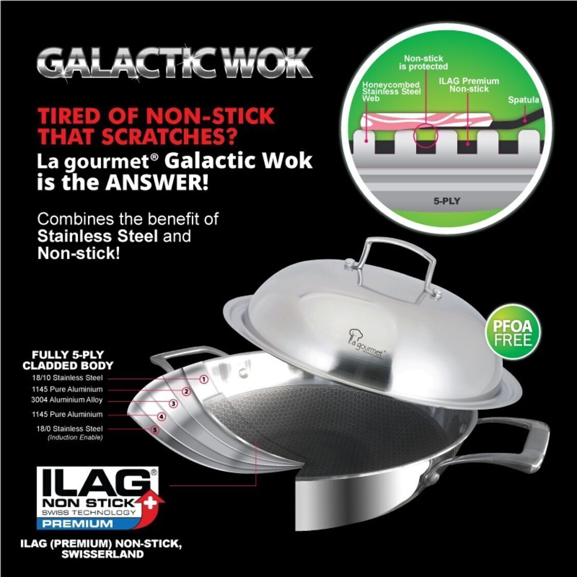 La Gourmet Galactic Non - stick Wok 36cm (LGGC342942) - Metro Singapore Departmental Store - Celebrating 69 Years in SG