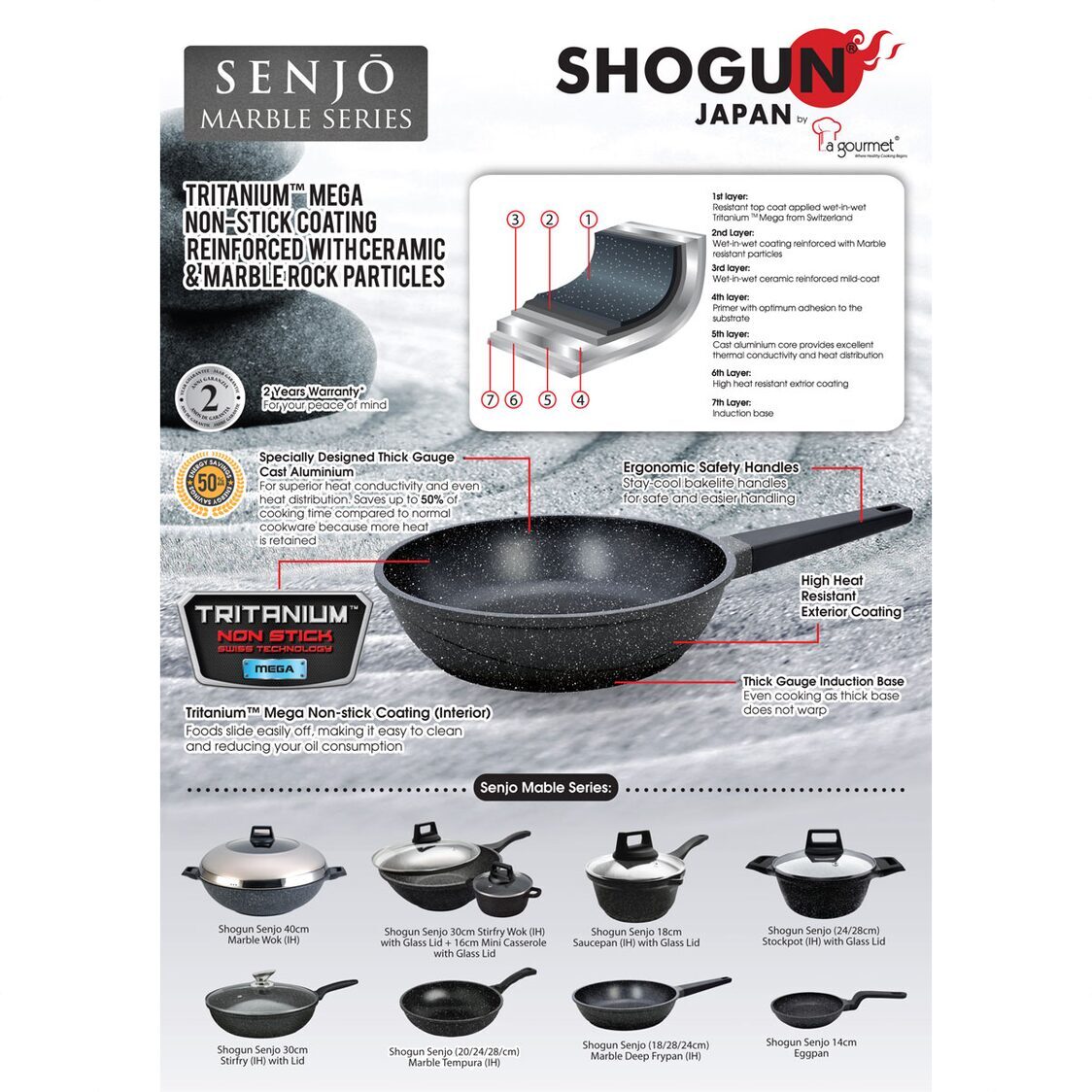 La Gourmet Shogun Senjo 18cm Marble Non Stick Deep Frypan LGSO344724 - Metro Singapore Departmental Store - Celebrating 69 Years in SG