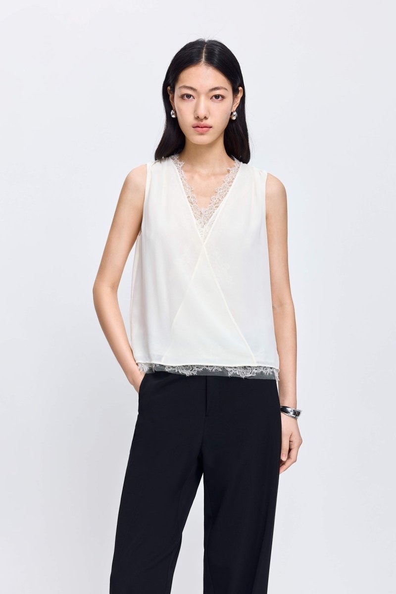 Lily Sleeveless Lace V Neck Blouse - Metro Singapore Departmental Store - Celebrating 69 Years in SG