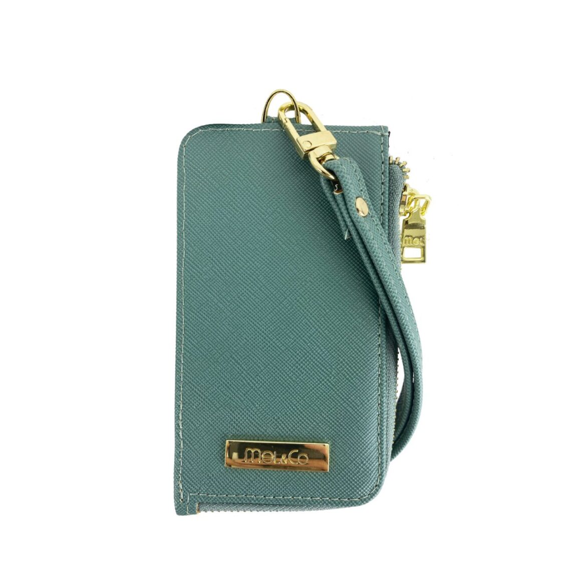 Mel&Co Saffiano Leatherette Zip-Up Lanyard Card Holder