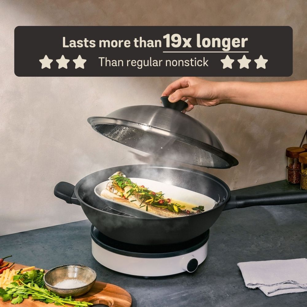 Meyer Midnight Nonstick 32cm Stirfry with Lid and Helper Handle 85083 - Metro Singapore Departmental Store - Celebrating 69 Years in SG