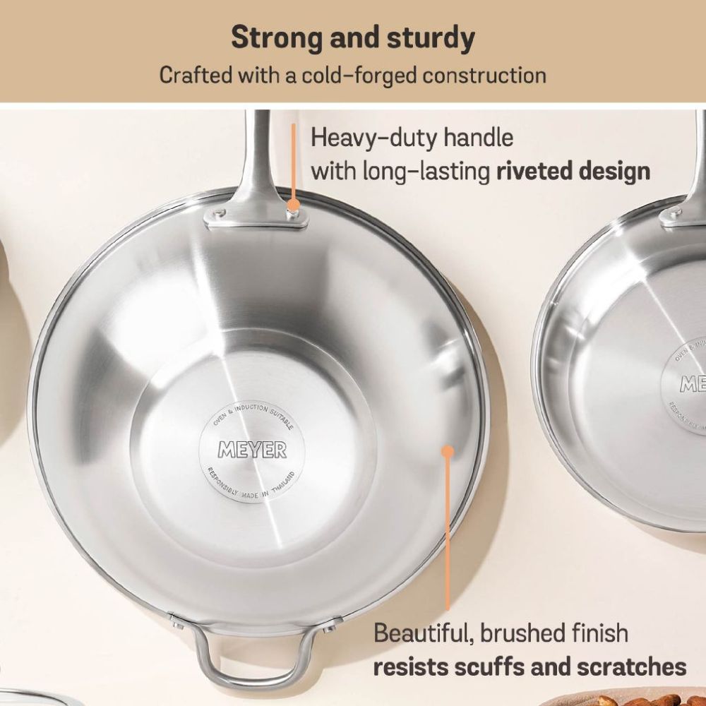 Meyer White Steel Stainless Steel 32cm Stirfry with Glass Lid and Helper Handle 71508 - Metro Singapore Departmental Store - Celebrating 69 Years in SG