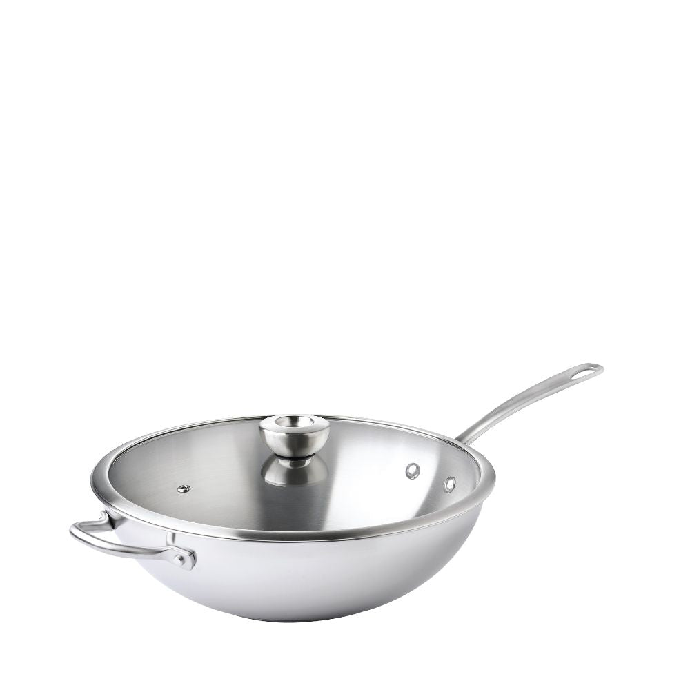 Meyer White Steel Stainless Steel 32cm Stirfry with Glass Lid and Helper Handle 71508 - Metro Singapore Departmental Store - Celebrating 69 Years in SG