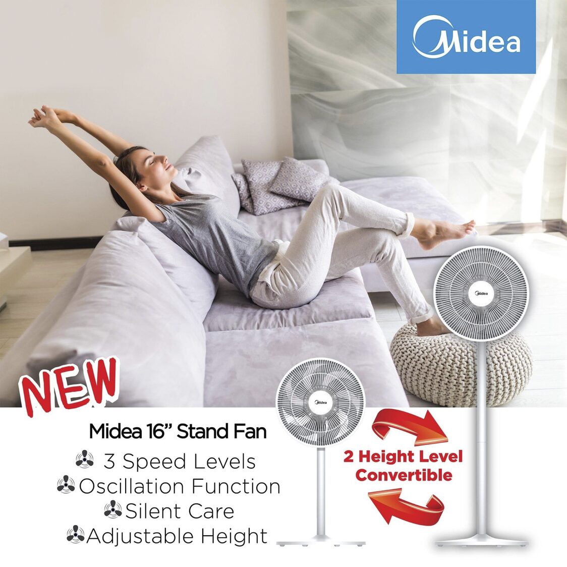 Midea 16'' 7 Blades Oscillation Stand Fan (MS - 1618W) - Metro Singapore Departmental Store - Celebrating 69 Years in SG