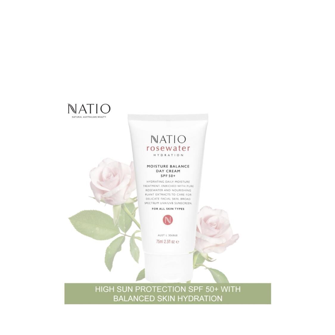 Natio Rosewater Hydration Moisture Balance Day Cream SPF 50+ 90ml - Metro Singapore Departmental Store - Celebrating 69 Years in SG