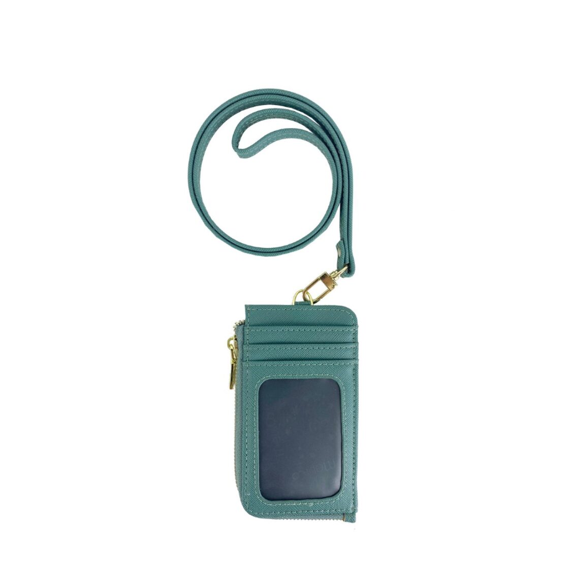 Mel&Co Saffiano Leatherette Zip-Up Lanyard Card Holder