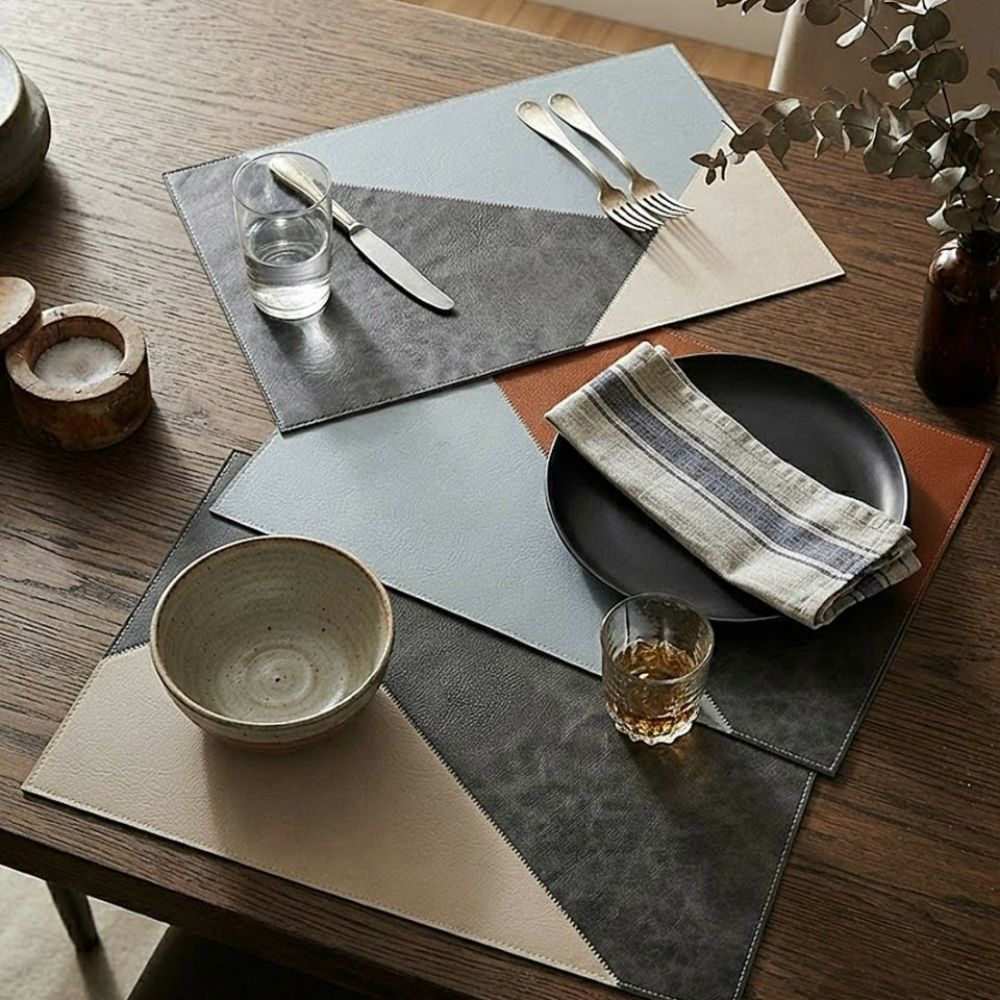 of Rapee Cosmo PU Placemat - Geometric Patchwork Design - 30 x 45 cm - Charcoal - Metro Singapore Departmental Store - Celebrating 69 Years in SG