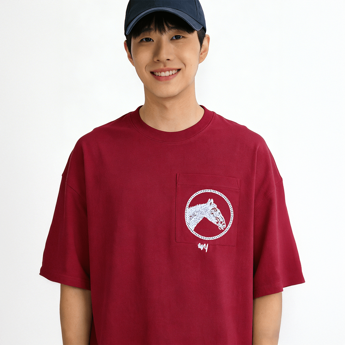Ortem Horse Embroidery Oversized T-Shirt With Pocket - Metro Singapore Departmental Store - Celebrating 69 Years in SG