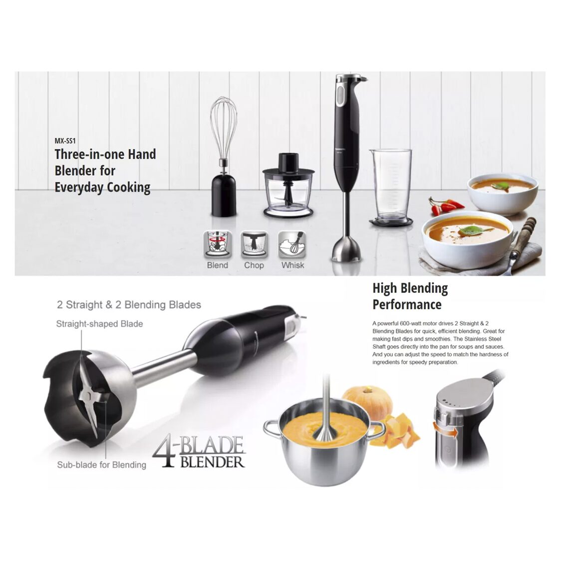 Panasonic 3 - in - 1 Hand Blender 600W (MX - SS1) - Metro Singapore Departmental Store - Celebrating 69 Years in SG