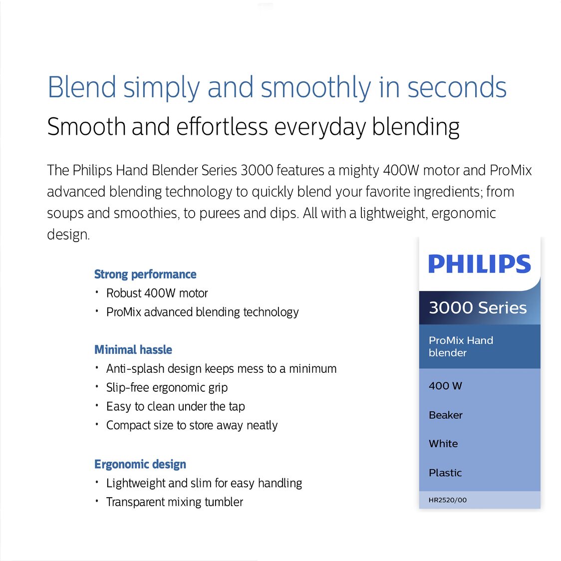 Philips 3000 Series 400W ProMix Hand Blender (HR2520/01) - Metro Singapore Departmental Store - Celebrating 69 Years in SG