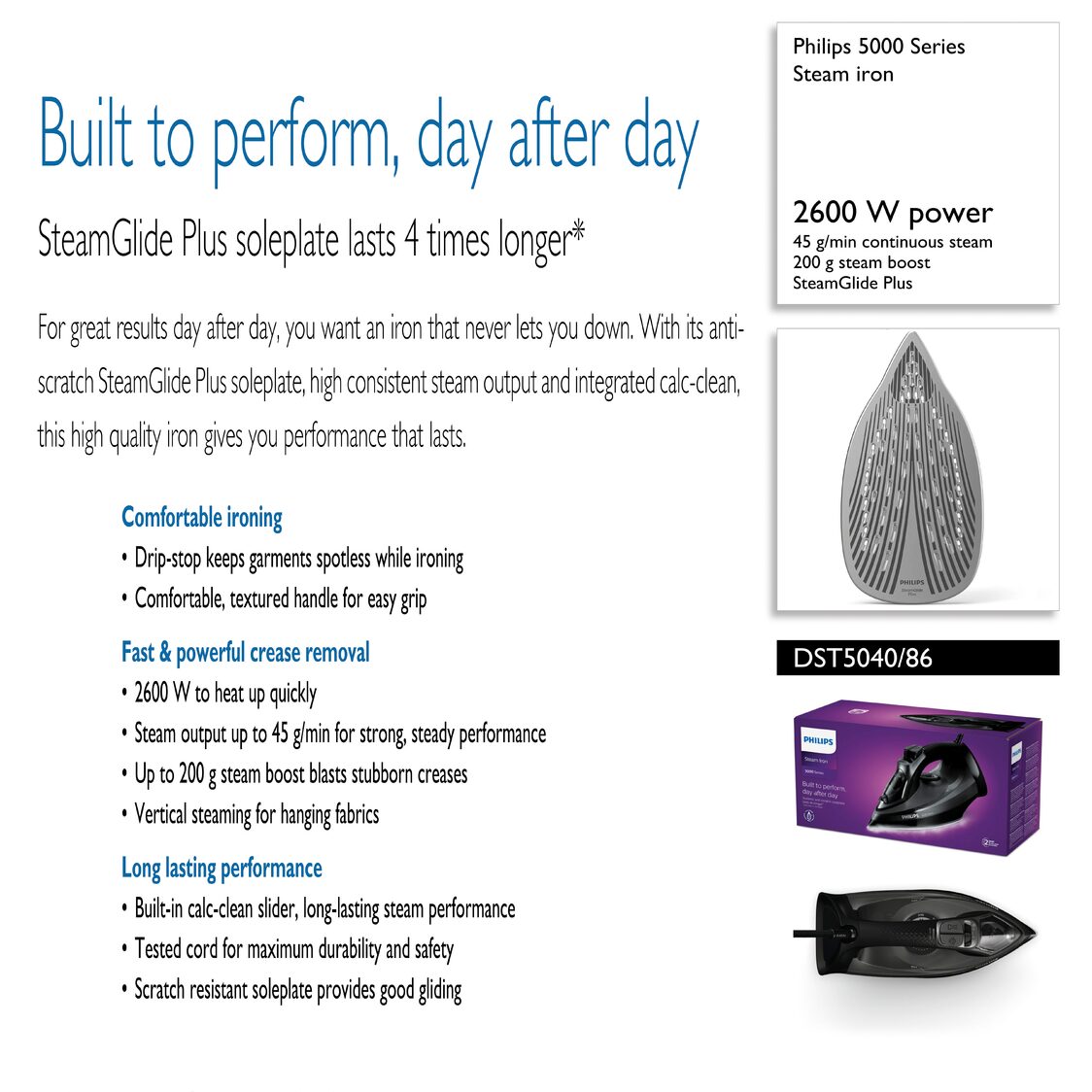 Philips 5000 Series Steam Iron 2600W (DST5040/86) - Metro Singapore Departmental Store - Celebrating 69 Years in SG