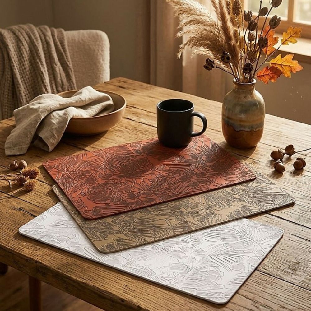 Rapee BARS Embossed PU Placemat – Monstera Leaf Design – 30 x 45 cm – Tan - Metro Singapore Departmental Store - Celebrating 69 Years in SG