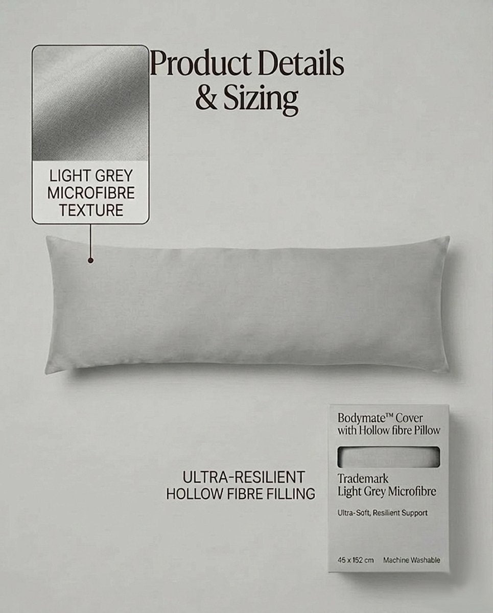Rapee BodyMate™ Full-Body Pillow & Microfibre Cover Set – 45 x 152 cm – Grey - Metro Singapore Departmental Store - Celebrating 69 Years in SG