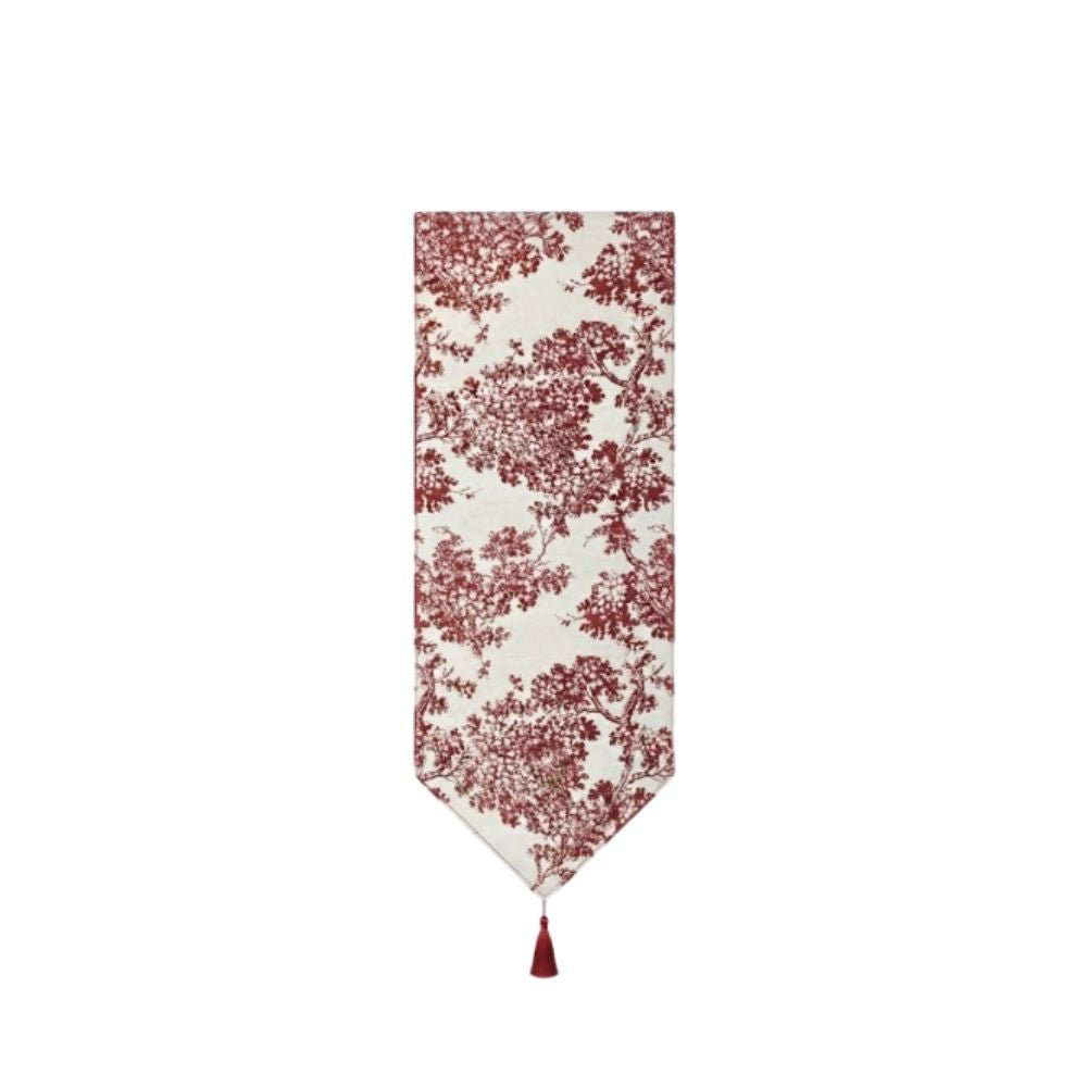 Rapee Bristol Toile-Inspired Woven Chenille Table Runner with Tassel – 33 x 180 cm – Red - Metro Singapore Departmental Store - Celebrating 69 Years in SG