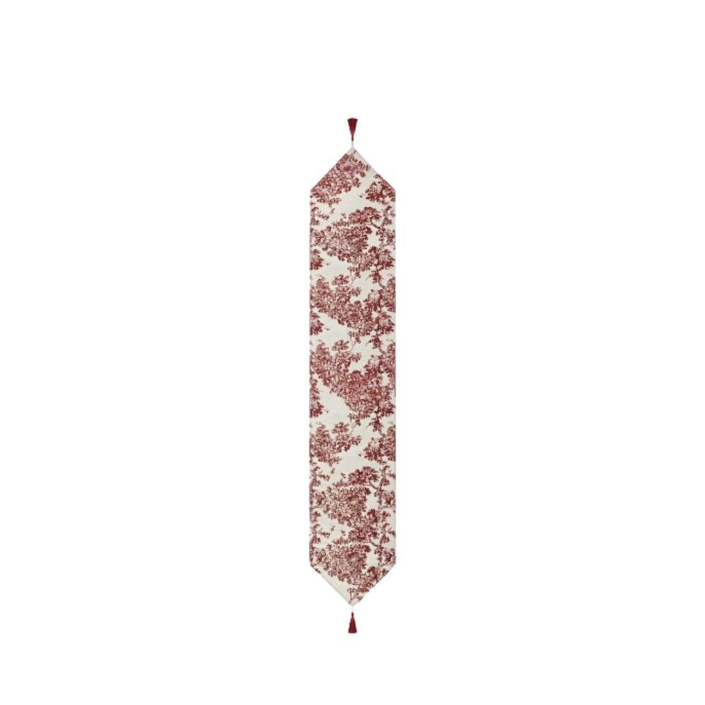 Rapee Bristol Toile-Inspired Woven Chenille Table Runner with Tassel – 33 x 180 cm – Red - Metro Singapore Departmental Store - Celebrating 69 Years in SG