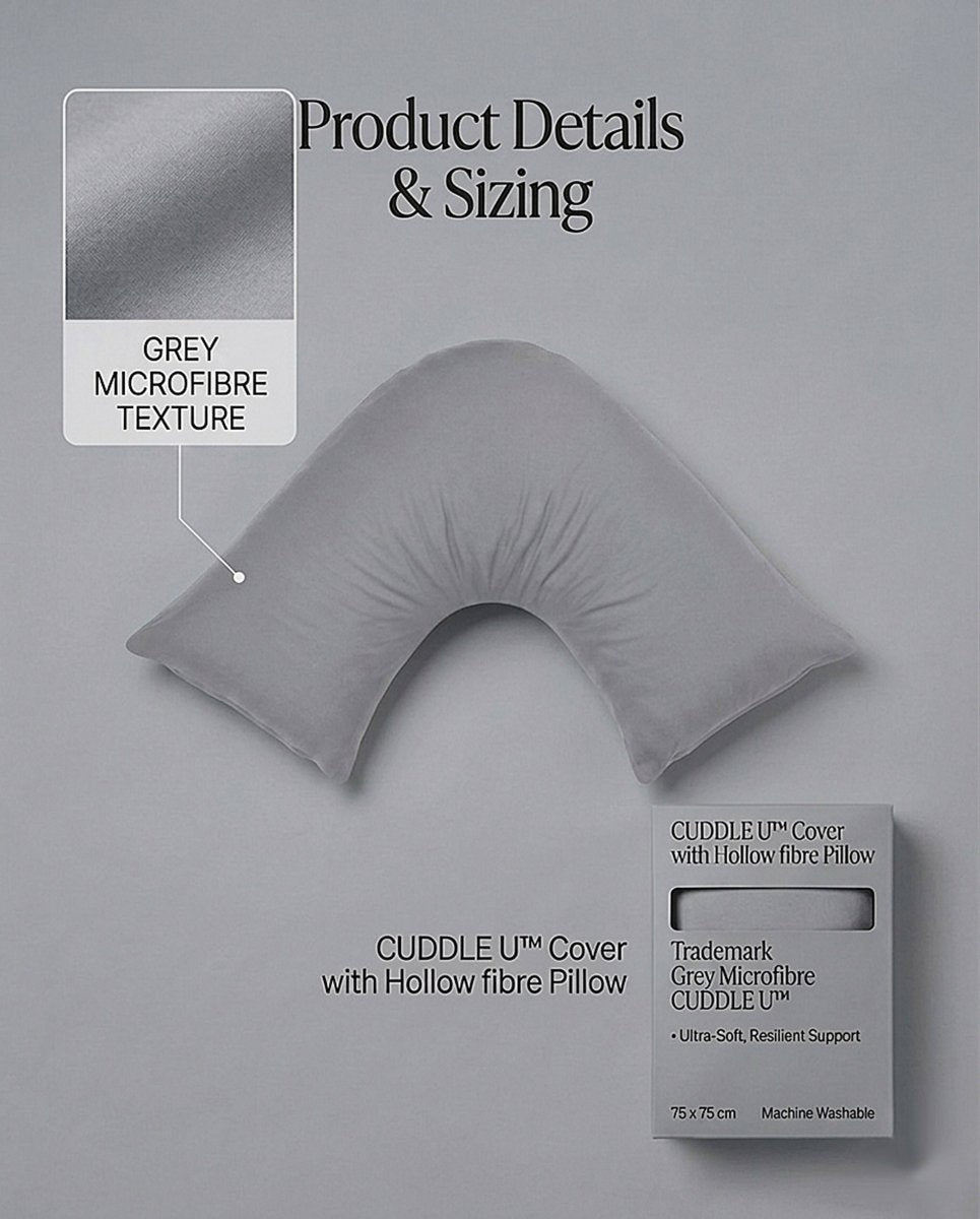 Rapee Cuddle U™ V-Shape Pillow & Microfibre Cover Set – 75 x 75 cm – Light Grey - Metro Singapore Departmental Store - Celebrating 69 Years in SG