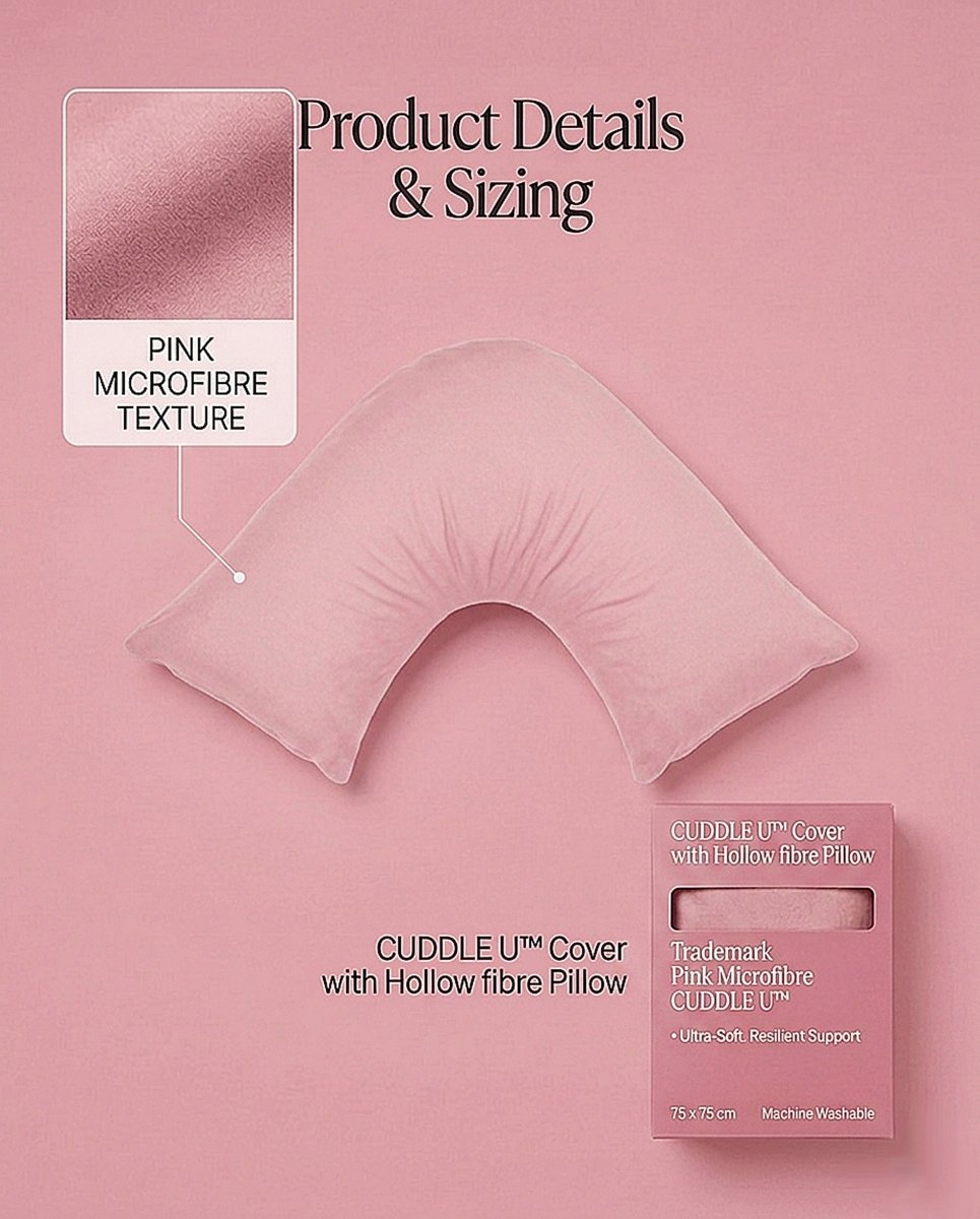 Rapee Cuddle U™ V-Shape Pillow & Microfibre Cover Set – 75 x 75 cm – Pink - Metro Singapore Departmental Store - Celebrating 69 Years in SG