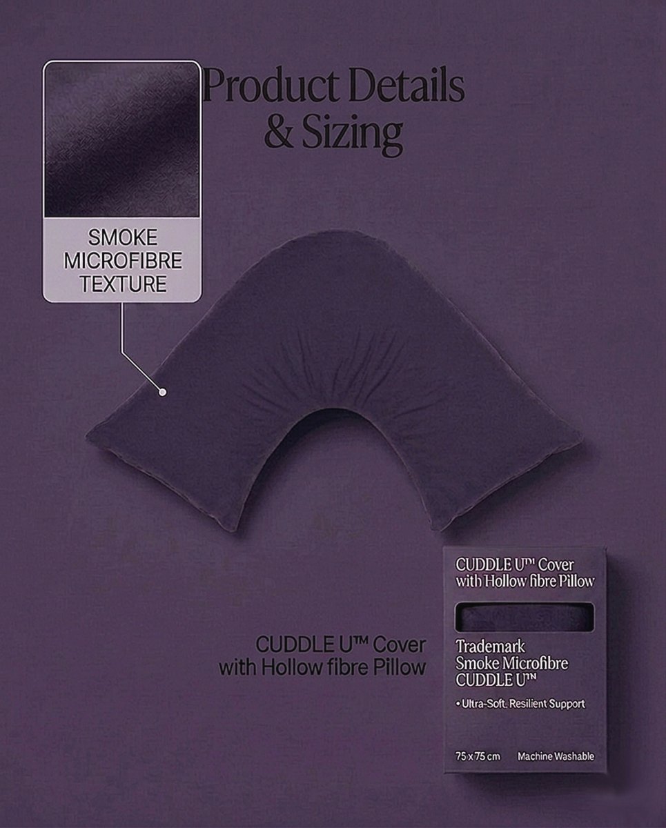Rapee Cuddle U™ V-Shape Pillow & Microfibre Cover Set – 75 x 75 cm – Smoke Purple - Metro Singapore Departmental Store - Celebrating 69 Years in SG