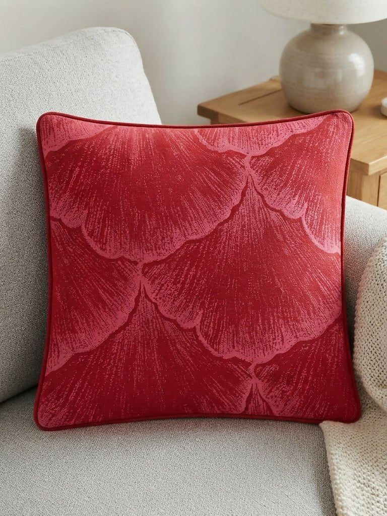 Rapee Ginko Pressed Velvet Cushion Cover – 45 x 45 cm – Red