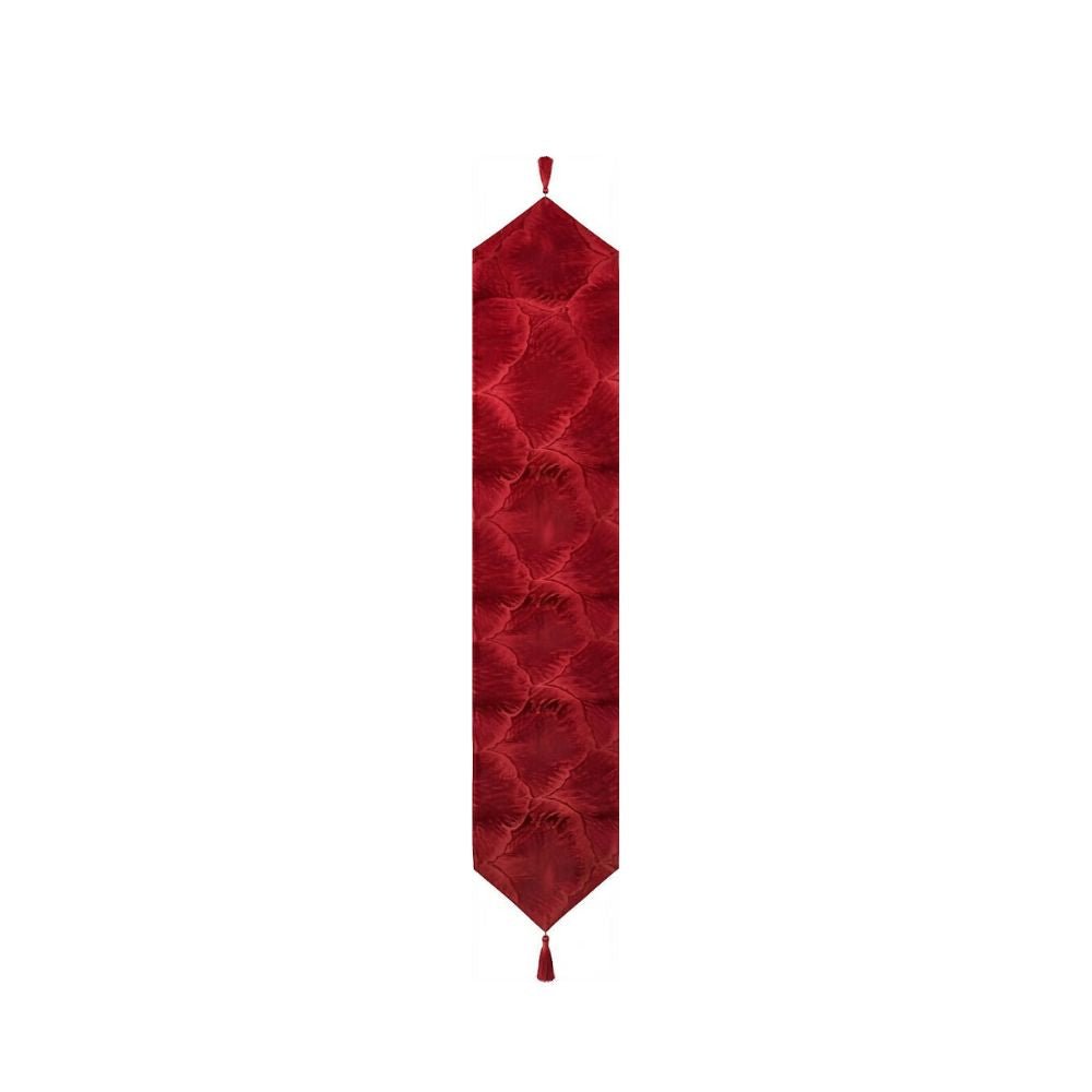 Rapee Ginko Pressed Velvet Table Runner with Tassel – 33 x 180 cm – Red - Metro Singapore Departmental Store - Celebrating 69 Years in SG