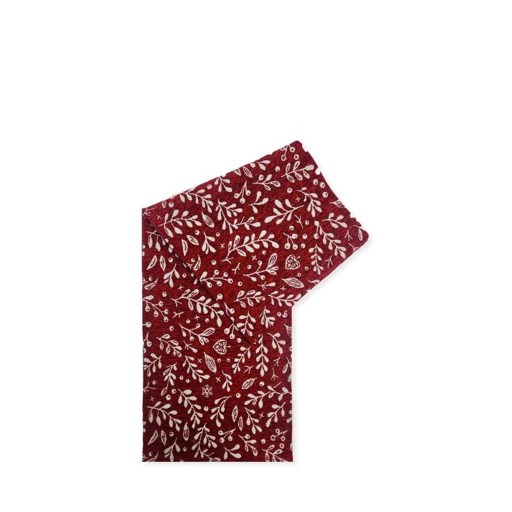 Rapee Joy Hollyberry Woven on Red Chenille Table Runner with Straight Ends – 33 x 180 cm – Red - Metro Singapore Departmental Store - Celebrating 69 Years in SG