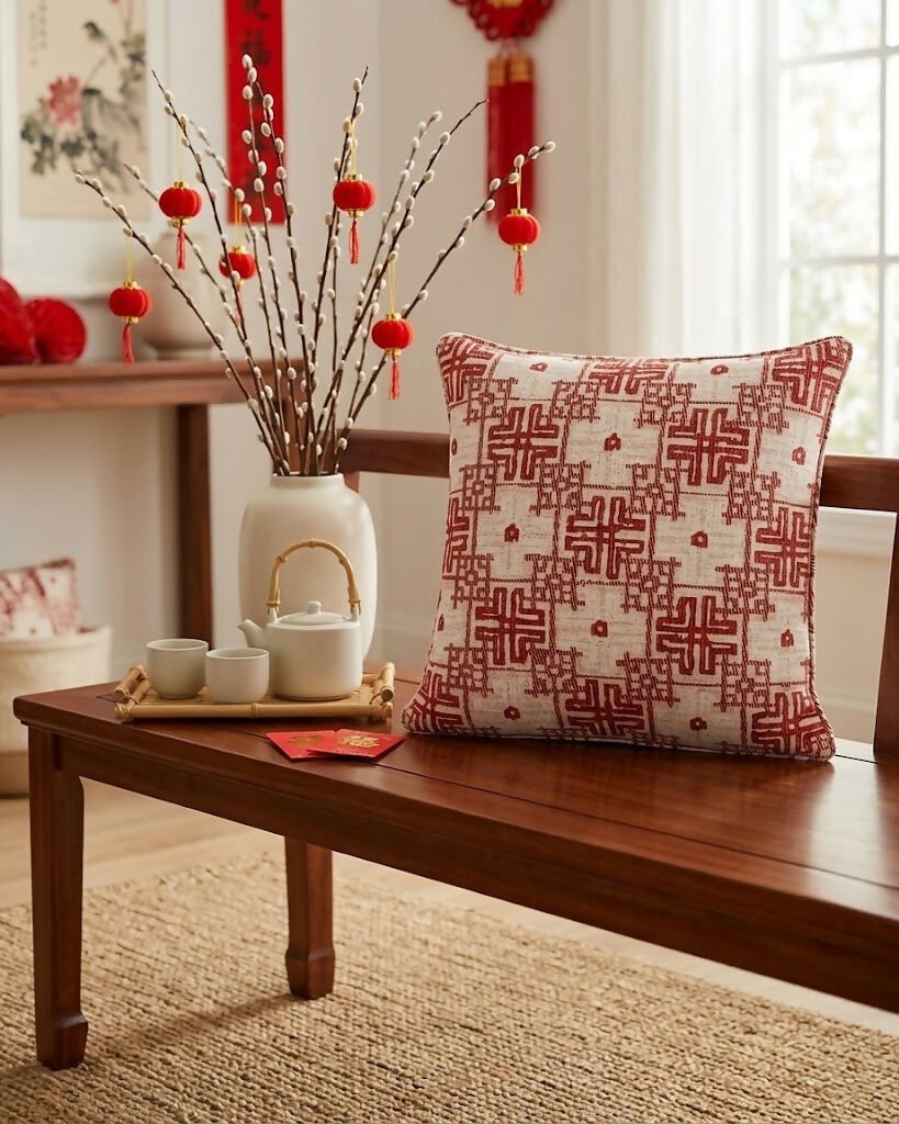 Rapee Orient Chinoiserie Woven Jacquard Cushion Cover – 45 x 45 cm – Red - Metro Singapore Departmental Store - Celebrating 69 Years in SG