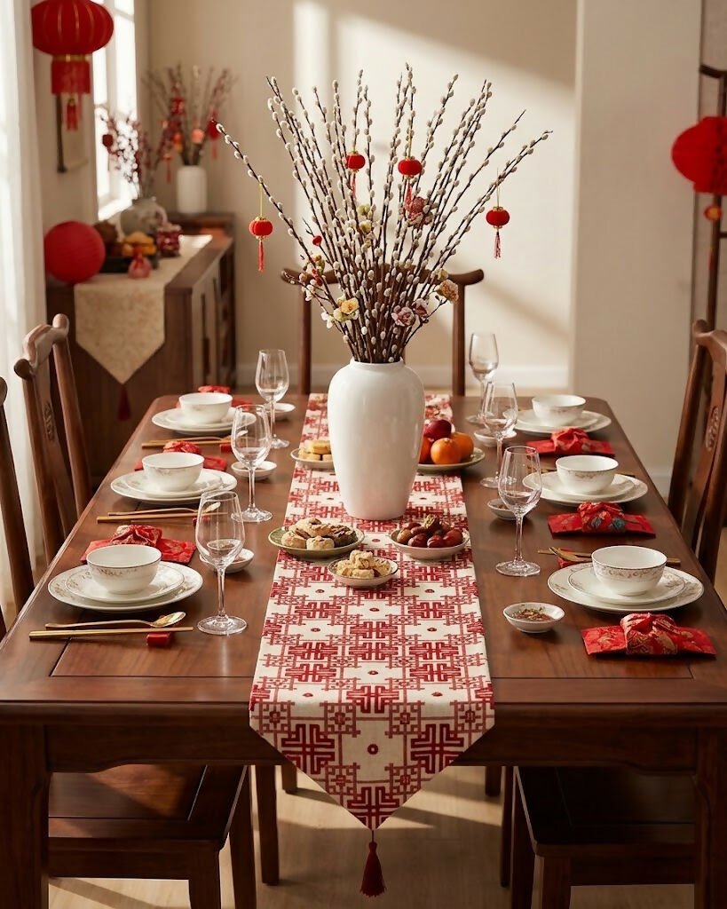 Rapee Orient Chinoiserie Woven Jacquard Table Runner with Tassel – 33 x 180 cm – Red - Metro Singapore Departmental Store - Celebrating 69 Years in SG