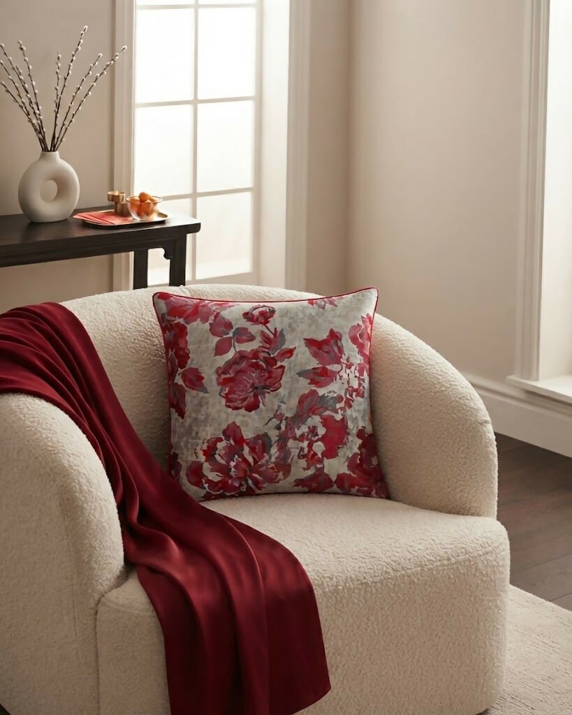 Rapee Peony Woven Jacquard Cushion Cover – 45 x 45 cm – Red - Metro Singapore Departmental Store - Celebrating 69 Years in SG