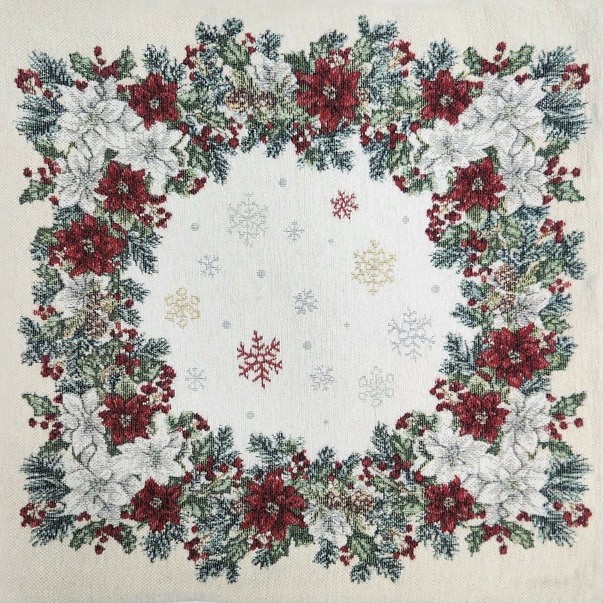 Rapee Poinsettia Border Design Woven on Natural Chenille Cushion Cover – 45 x 45 cm – Natural - Metro Singapore Departmental Store - Celebrating 69 Years in SG