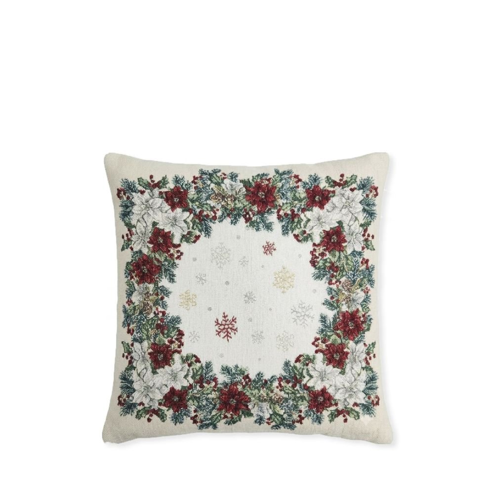 Rapee Poinsettia Border Design Woven on Natural Chenille Cushion Cover – 45 x 45 cm – Natural - Metro Singapore Departmental Store - Celebrating 69 Years in SG