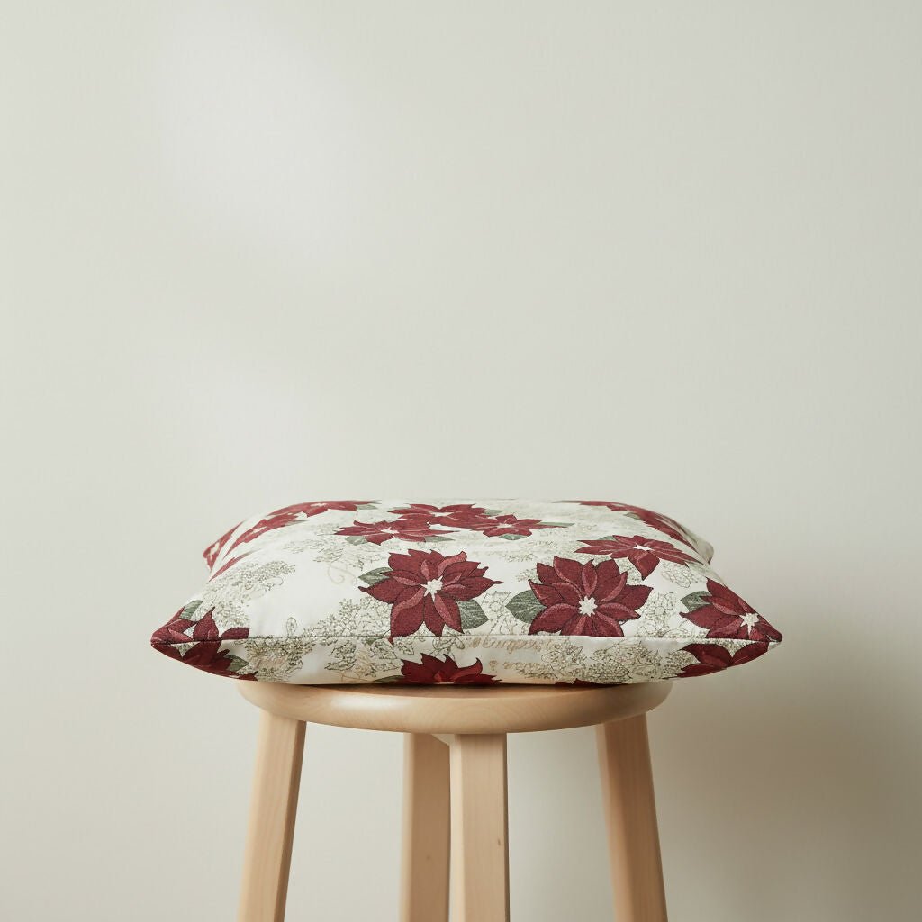 Rapee Poinsettia Cushion Cover | Double - sided Chenielle - 45 x 45 cm, Natural - Metro Singapore Departmental Store - Celebrating 69 Years in SG