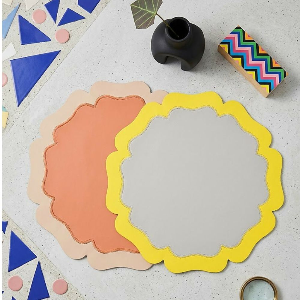Rapee Tesla Scalloped PU Round Placemat – 38 x 38 cm – Orange - Metro Singapore Departmental Store - Celebrating 69 Years in SG