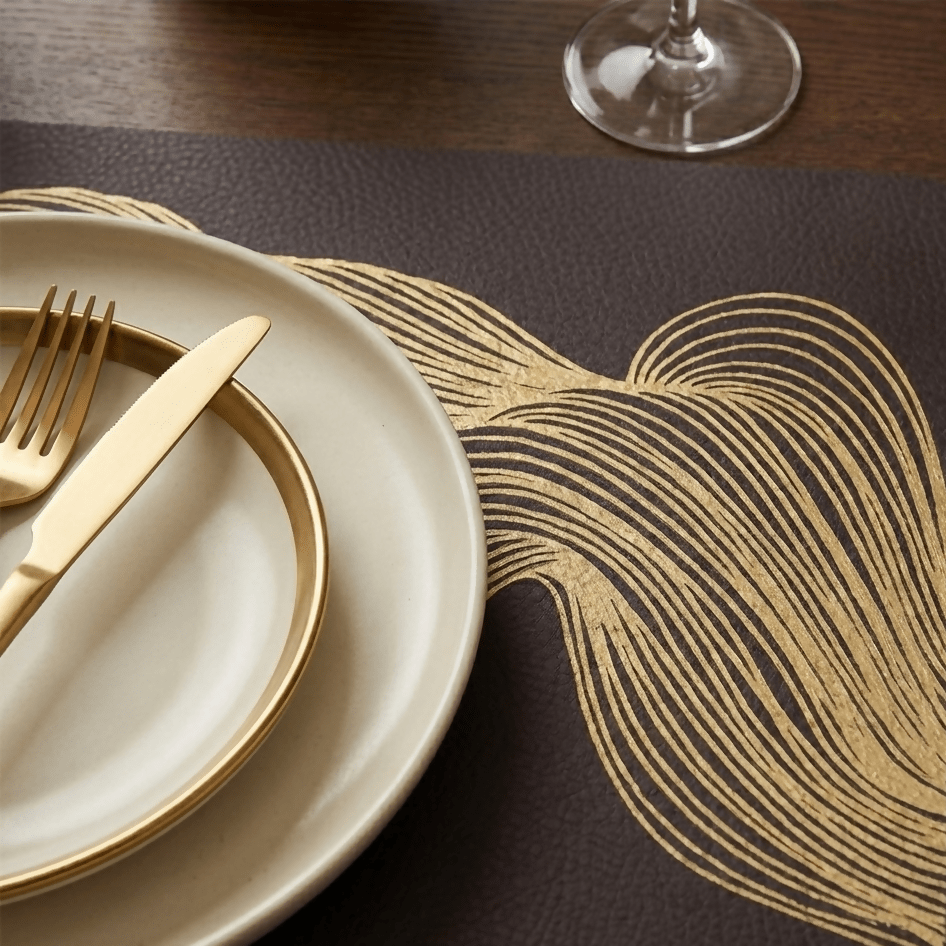 Rapee Wave Placemat | Gold Print PU - 30 x 45 cm, Brown - Metro Singapore Departmental Store - Celebrating 69 Years in SG