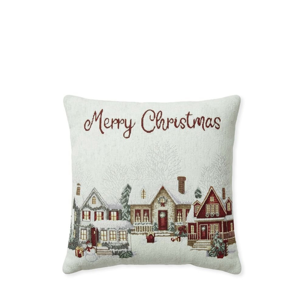 Rapee Winter Village in the Snow Woven on Chenille Cushion Cover – 45 x 45 cm – Natural - Metro Singapore Departmental Store - Celebrating 69 Years in SG
