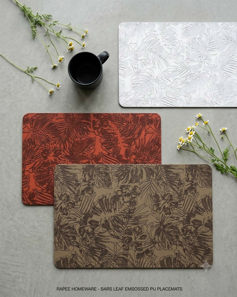 Rapee BARS Embossed PU Placemat – Monstera Leaf Design – 30 x 45 cm – Tan