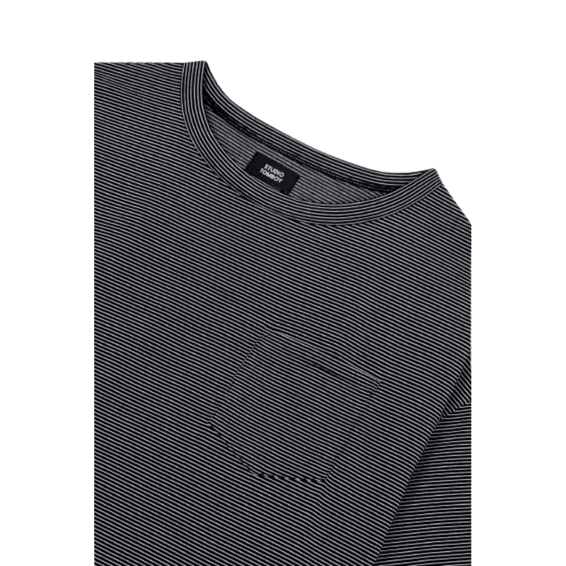Studio Tomboy Hem String One Pocket Stripe T-Shirt - Black - Metro Singapore Departmental Store - Celebrating 69 Years in SG