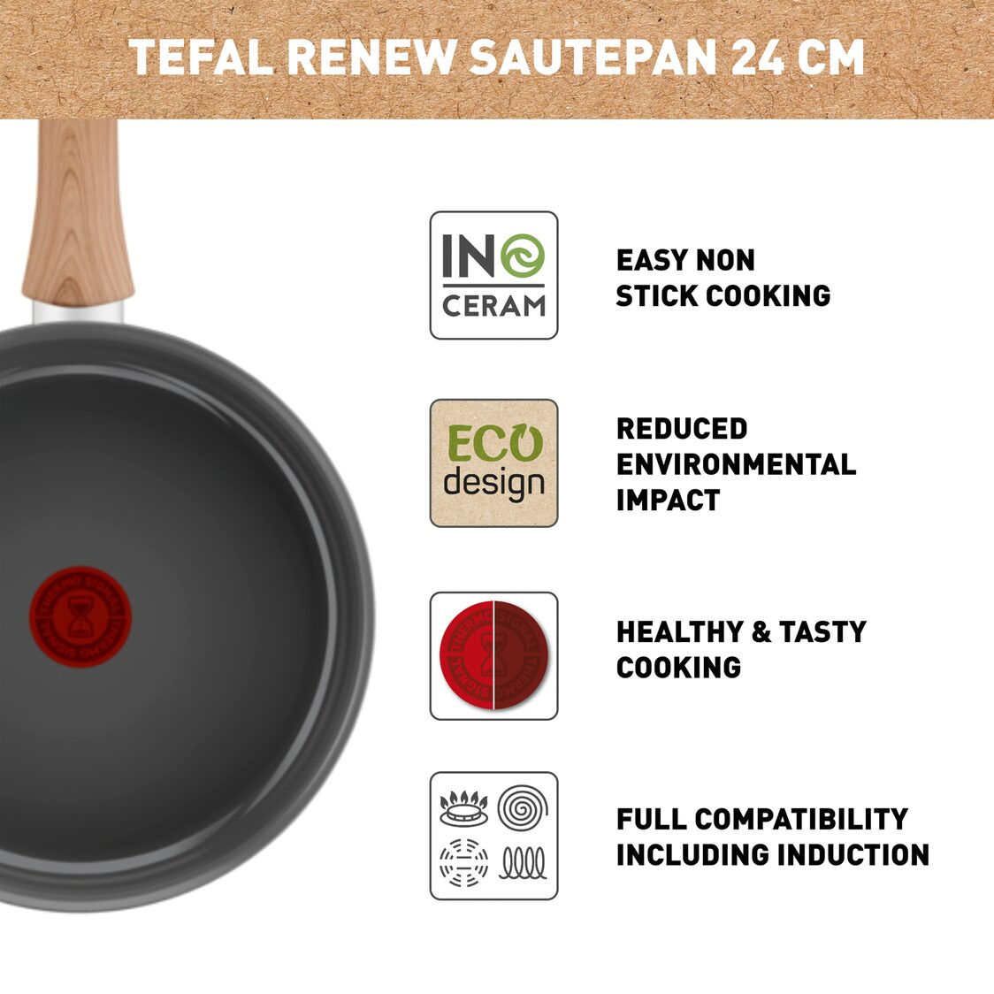 Tefal Renew IH Sautepan 24cm with Lid C42532 - Metro Singapore Departmental Store - Celebrating 69 Years in SG