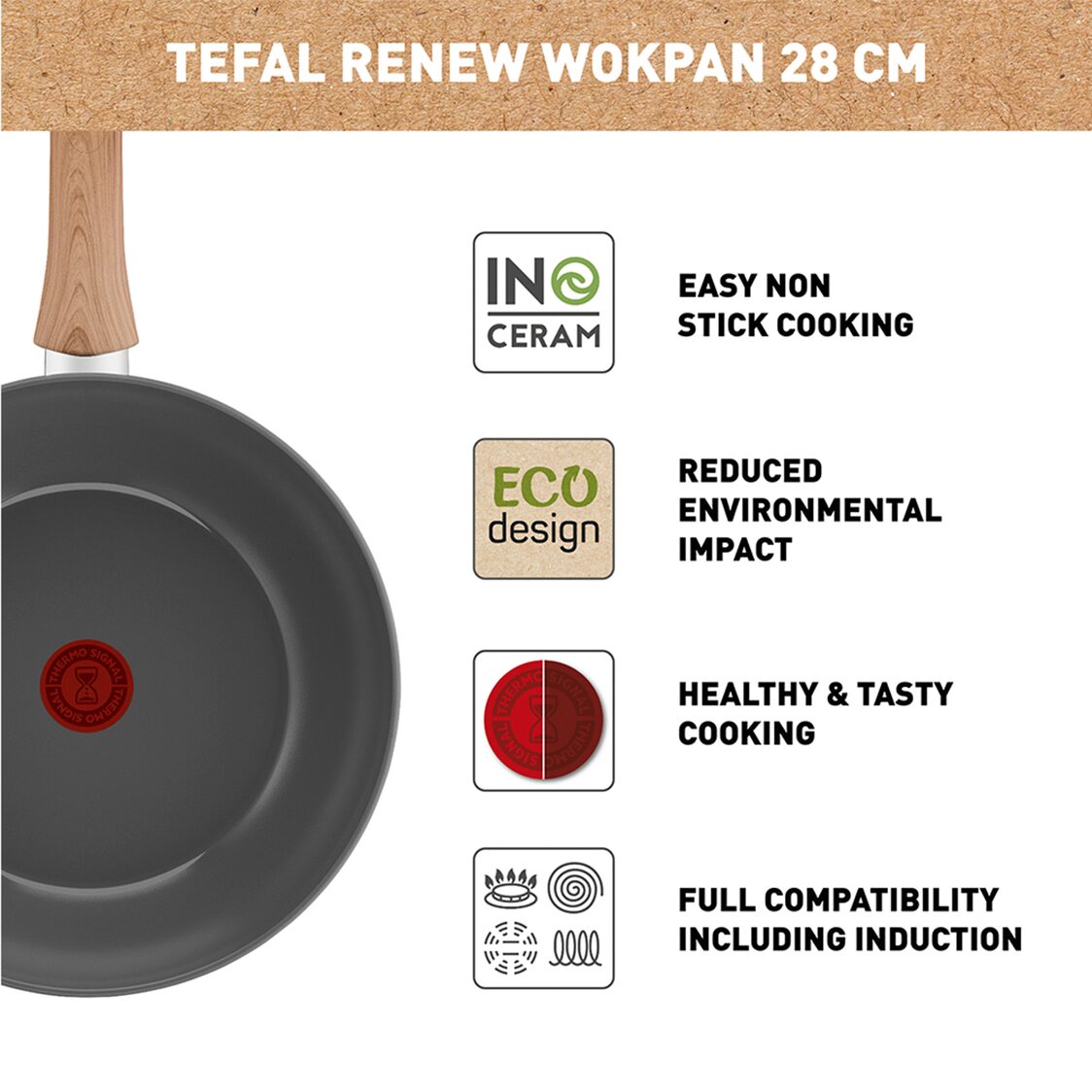 Tefal Renew IH Wok Pan 28cm C42519 - Metro Singapore Departmental Store - Celebrating 69 Years in SG