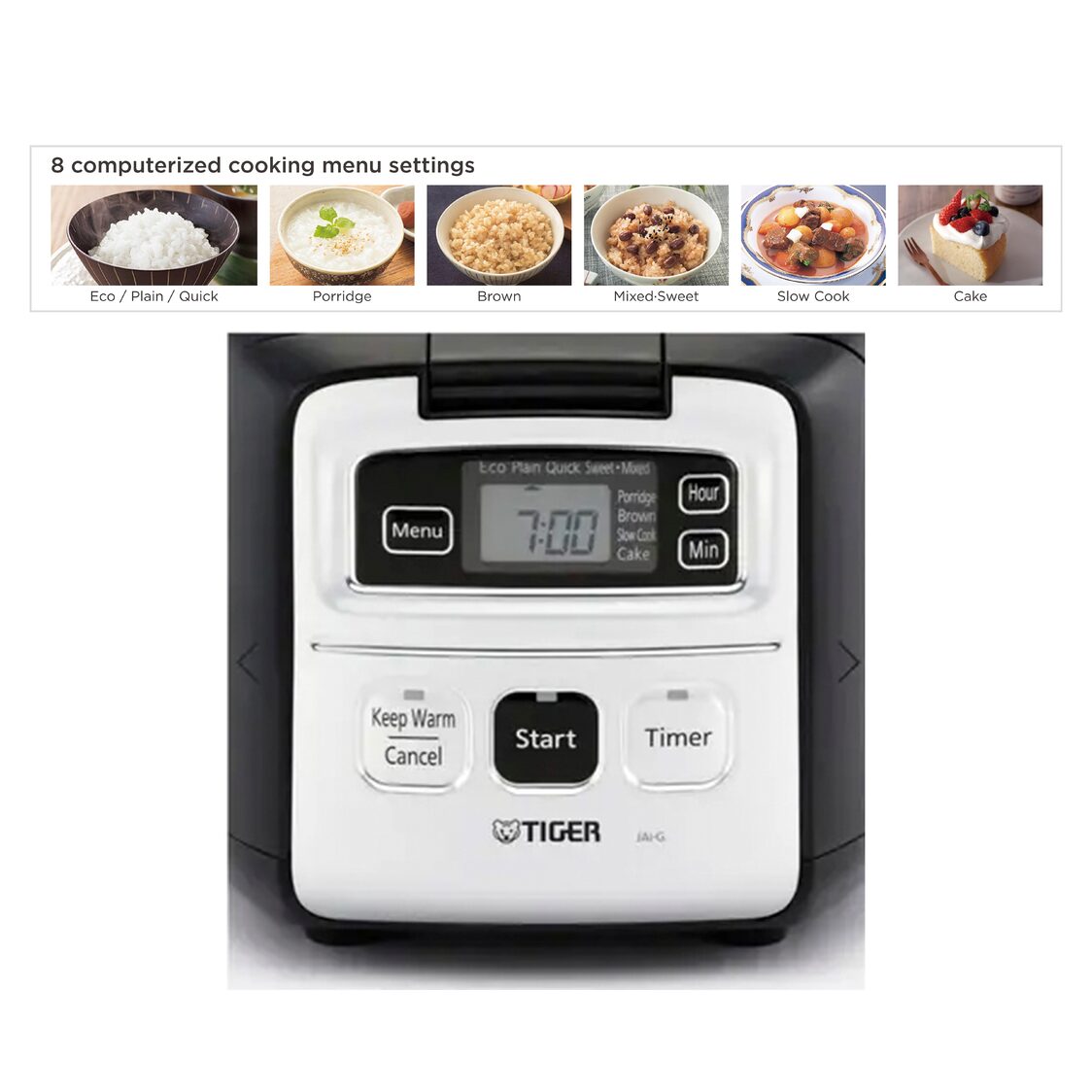 Tiger 3 Cups Multi - Function Rice Cooker 0.55L - Cool Black (JAI - G55S KW) - Metro Singapore Departmental Store - Celebrating 69 Years in SG