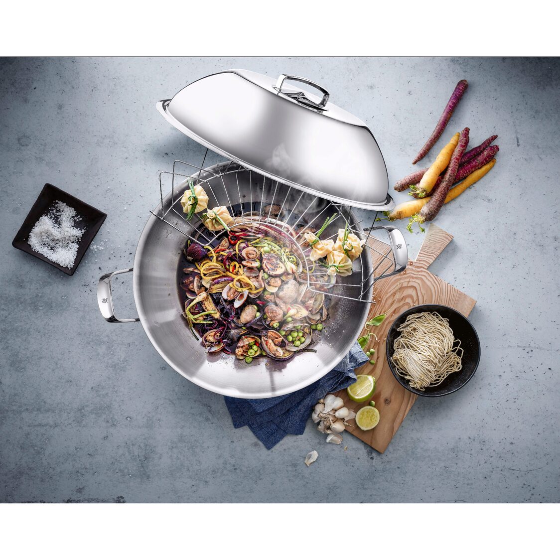 WMF 36cm Multi - Ply Wok with Stainless Steel Lid (07 - 9959 - 6040) - Metro Singapore Departmental Store - Celebrating 69 Years in SG