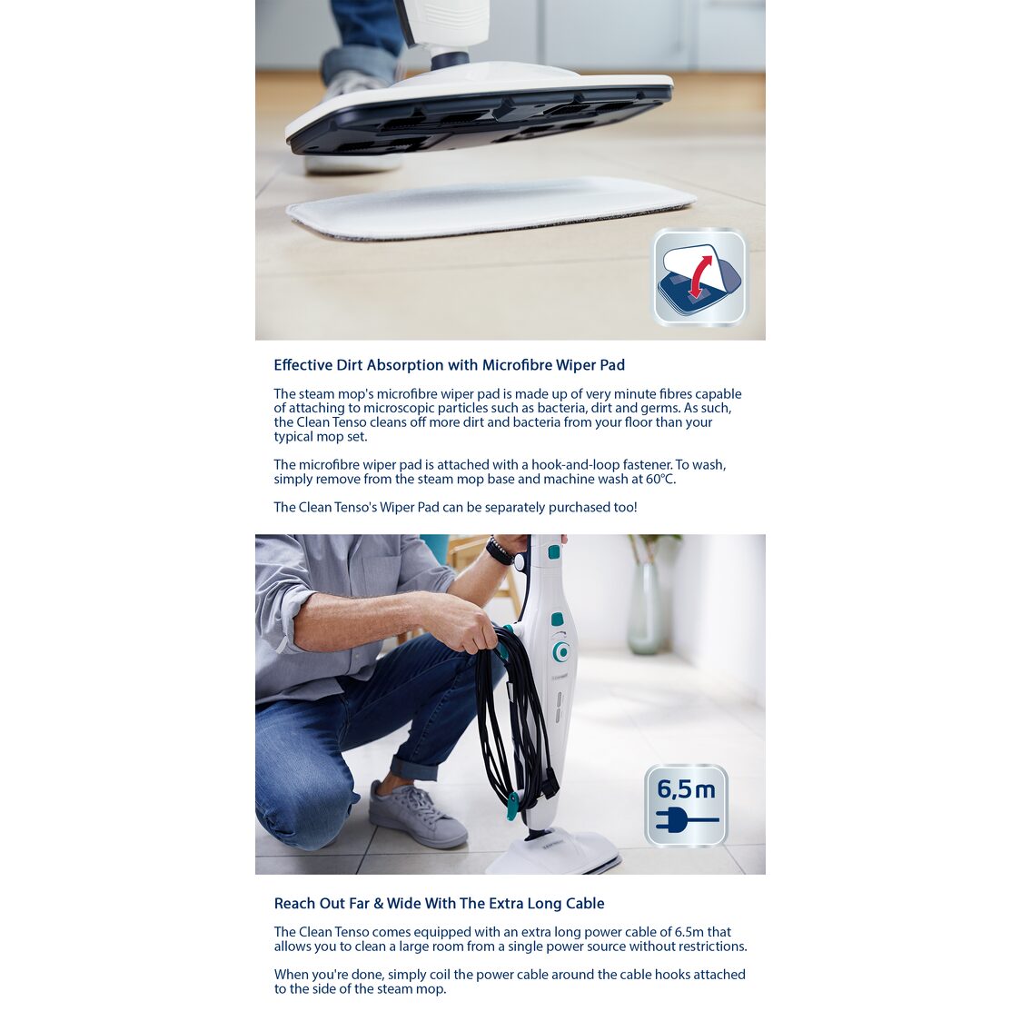 Leifheit L11910 Leifheit Steam Mop Clean Tenso + Free 2 Replacement Cloth Worth