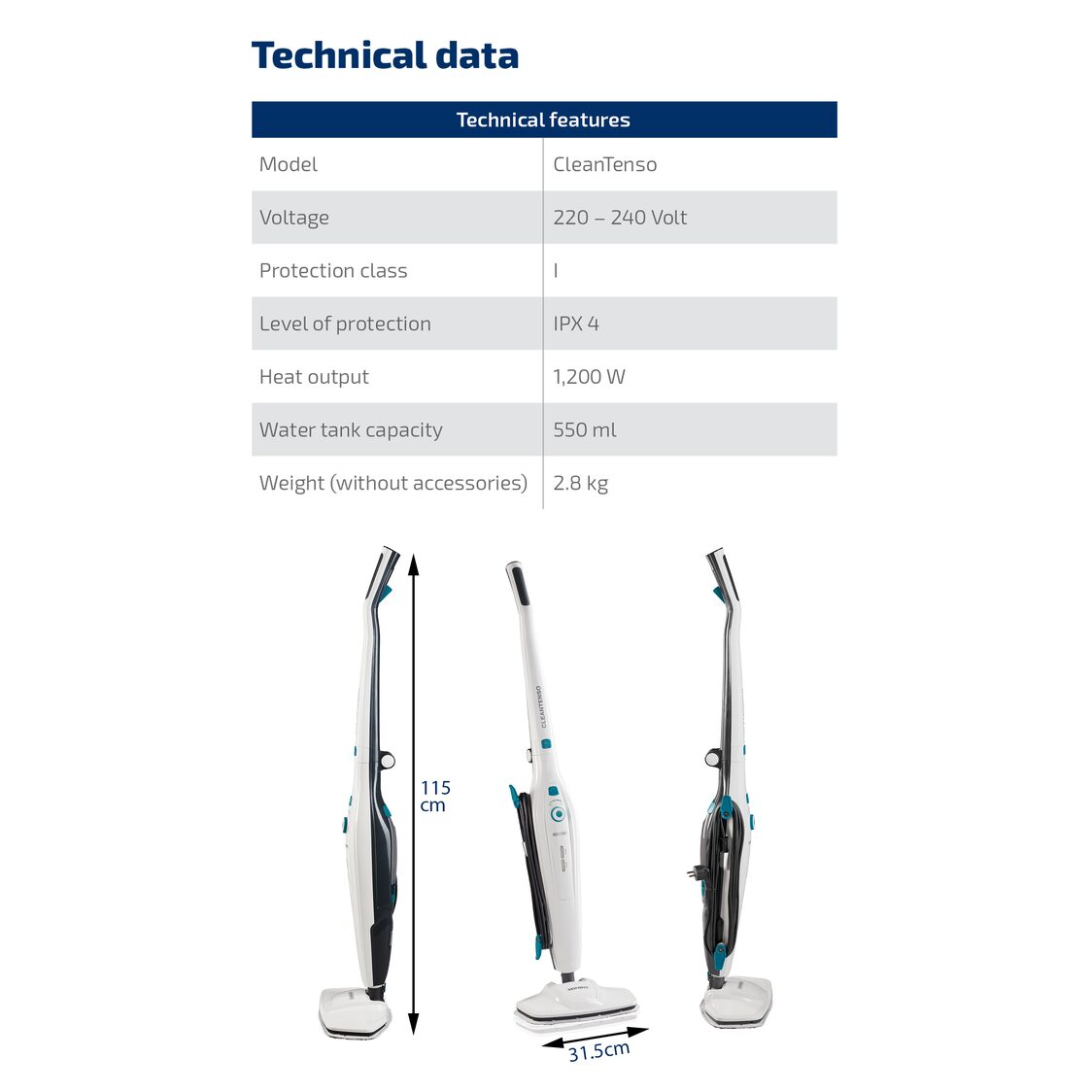 Leifheit L11910 Leifheit Steam Mop Clean Tenso + Free 2 Replacement Cloth Worth