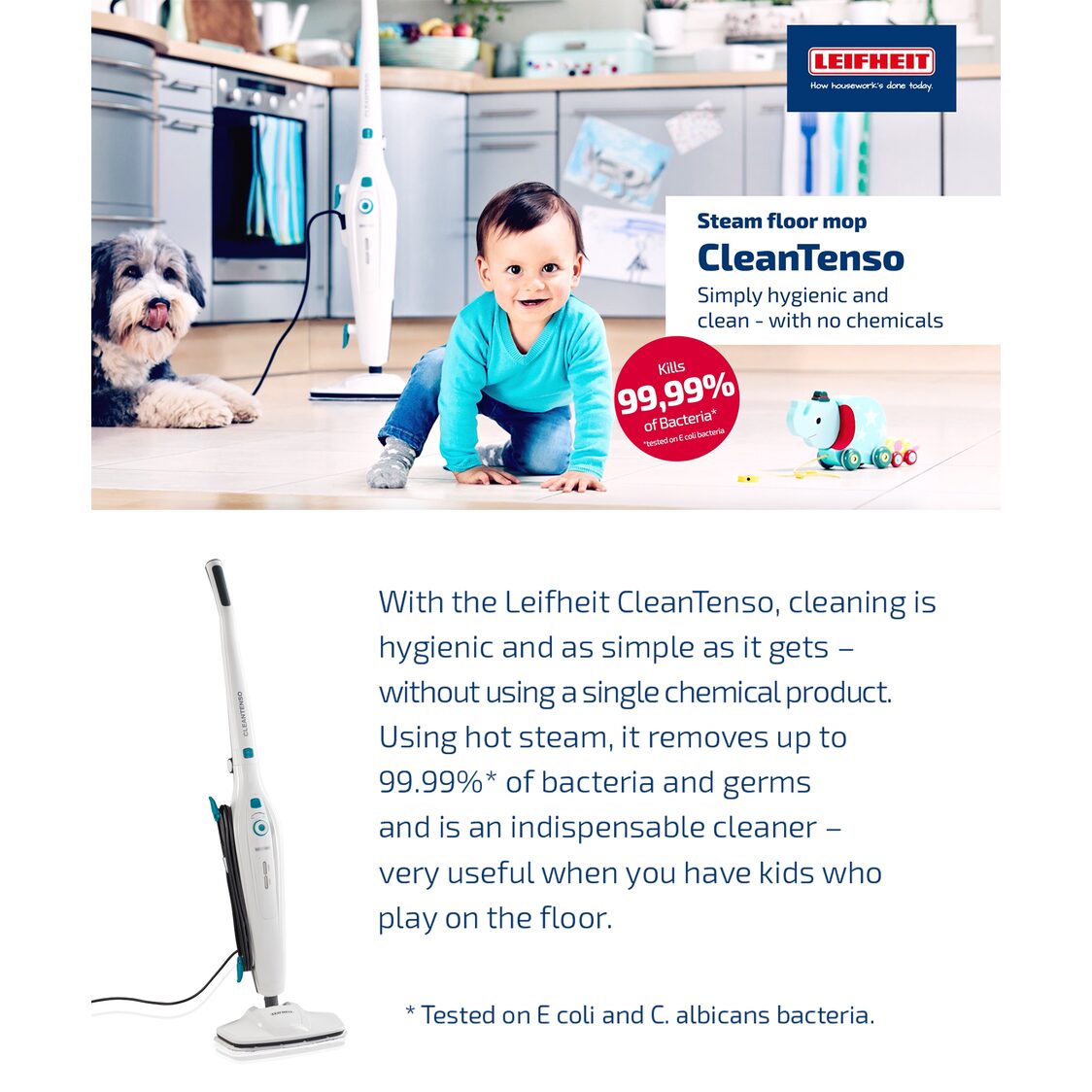 Leifheit L11910 Leifheit Steam Mop Clean Tenso + Free 2 Replacement Cloth Worth