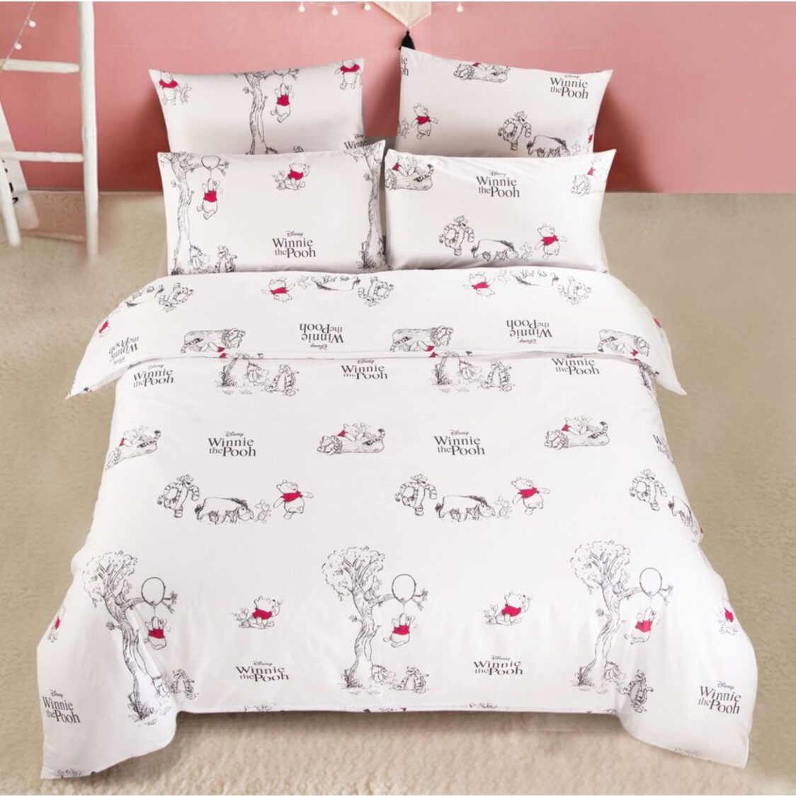 Disney 900TC 100% Cotton Sateen Fitted Sheet Set-Pooh & Friends