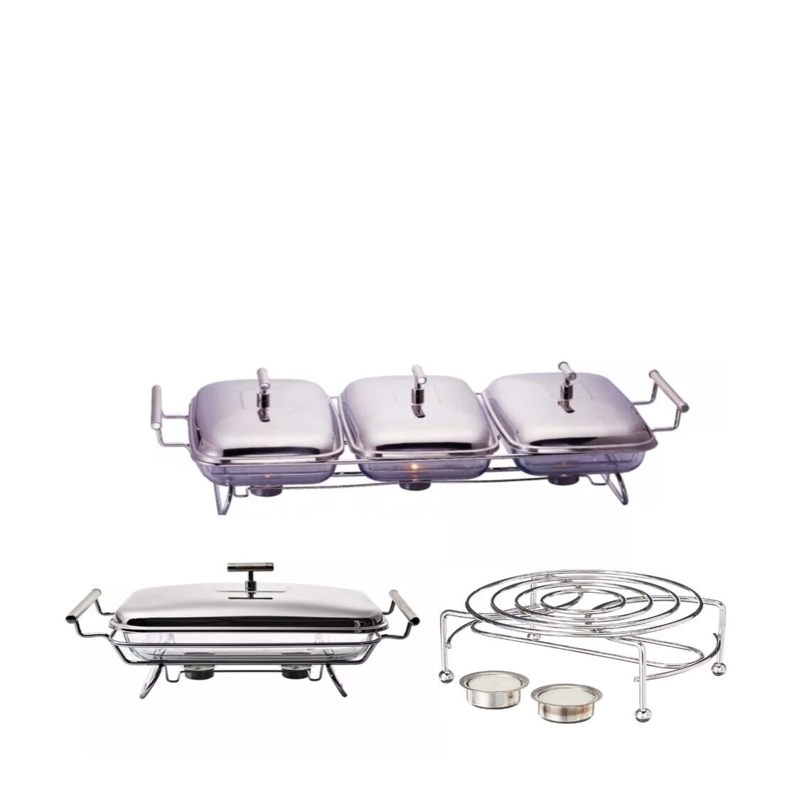 Sabinex Rectangular Food Warmer Set (3x1.5L) and 2L With Free Warmer Rack KE-70/06