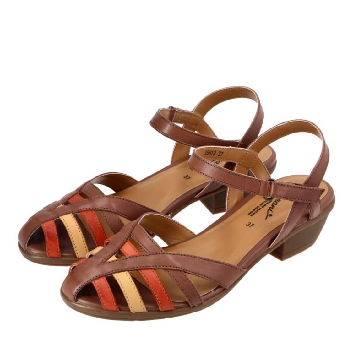 Barani Leather Heeled Sandals with Back Strap (Short) 19612 Brown Multi