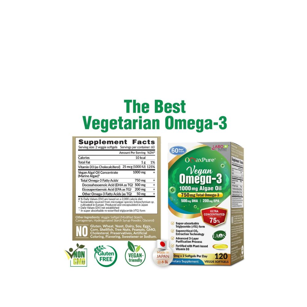 Labo Nutrition Vegan 1000mg Omega-3 Algae Oil 120 Veggie Softgels Twin Pack